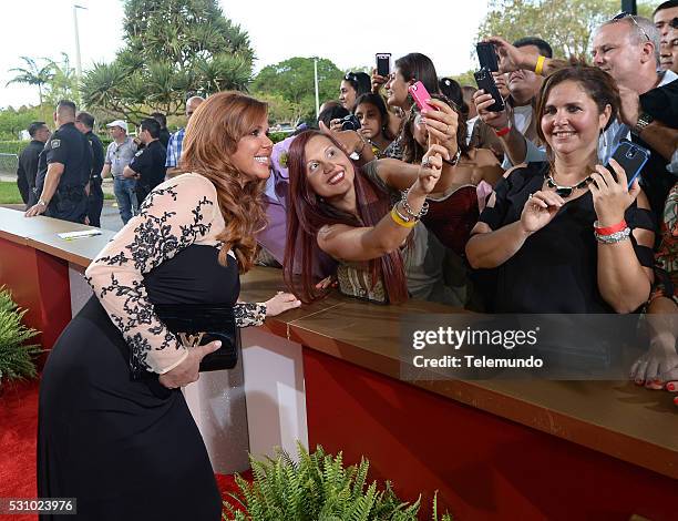 Red Carpet -- Pictured: Maria Celeste Arrar��s arrive at the 2014 Billboard Latin Music Awards, from Miami, Florida at the BankUnited Center,...