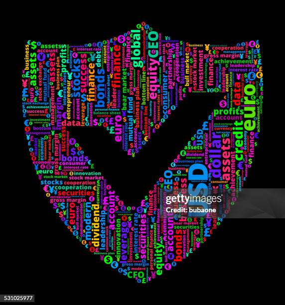 shield on business and finance word cloud - saving up for a rainy day stock illustrations