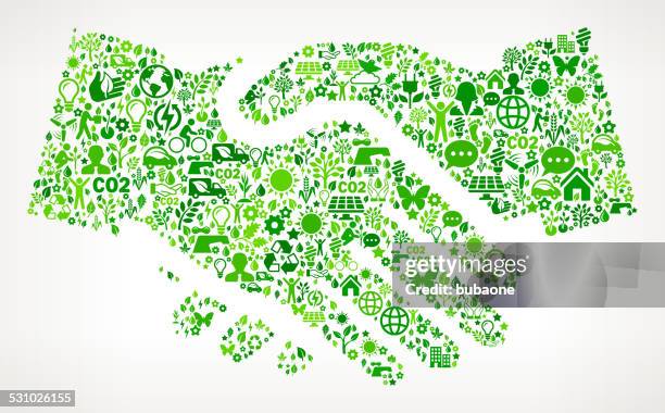ilustraciones, imágenes clip art, dibujos animados e iconos de stock de handshake conservación del medio ambiente y la naturaleza de arte vectorial sin royalties de patrón - acuerdo