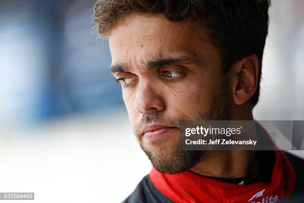 Rico Abreu, driver of the Safelite/Curb Records Toyota, practices for the NASCAR Camping World Truck Series at Dover International Speedway on May...