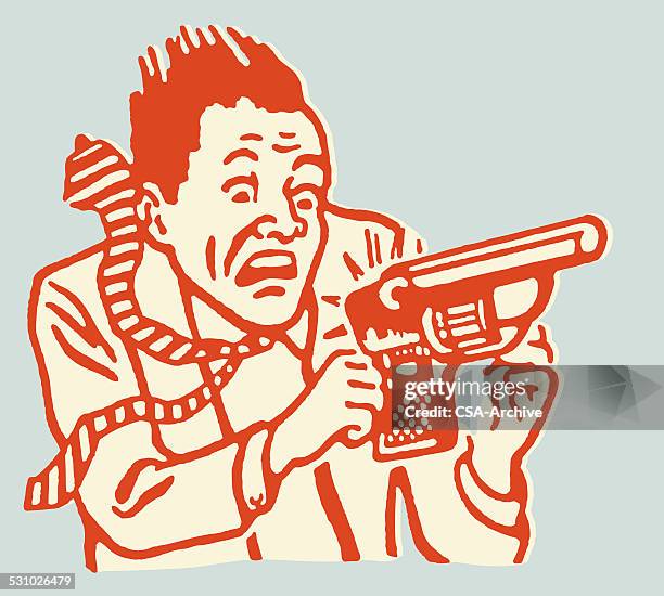 nervous man with gun - murder stock illustrations