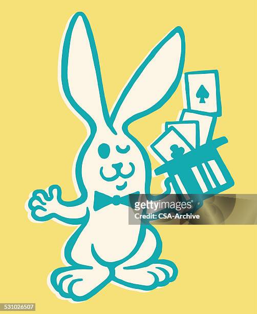 rabbit holding top hat - magician cards stock illustrations
