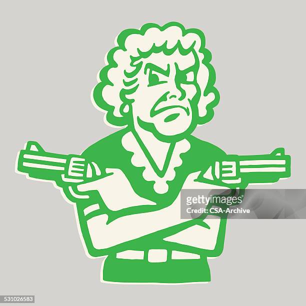 woman pointing two guns - woman with gun stock illustrations