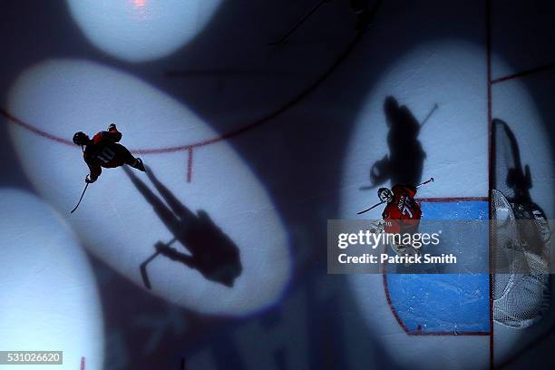 Goalie Braden Holtby of the Washington Capitals looks on before playing against the Pittsburgh Penguins in Game Five of the Eastern Conference Second...