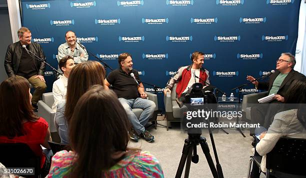 Shane Black, Joel Silver, Russell Crowe and Ryna Gosling attend the SiriusXM's 'Town Hall' With The Cast Of 'Nice Guys' on May 12, 2016 in New York...
