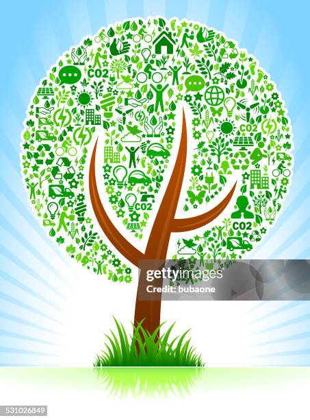 green tree environmental conservation and nature vector interface icon pattern - woman summer garden stock illustrations