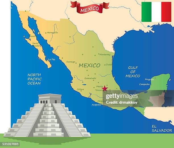 mexico map - chichen itza stock illustrations
