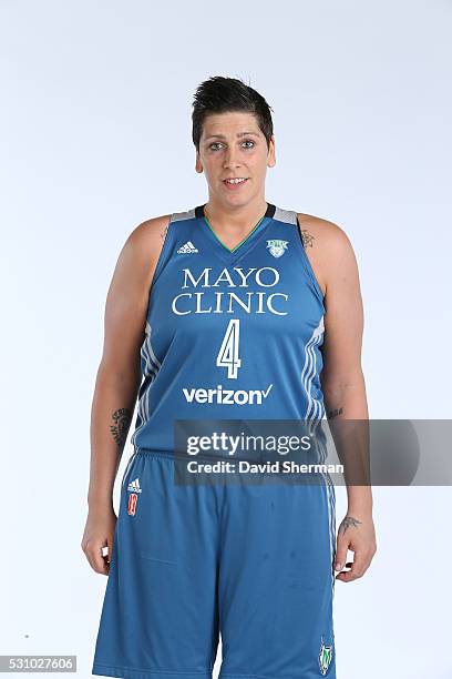 May 11: Janel McCarville of the Minnesota Lynx poses for a portraits during 2016 Production Day on May 11, 2016 at Target Center in Minneapolis,...