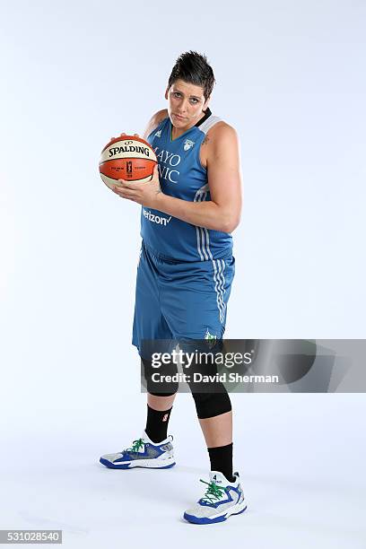 May 11: Janel McCarville of the Minnesota Lynx poses for a portraits during 2016 Production Day on May 11, 2016 at Target Center in Minneapolis,...