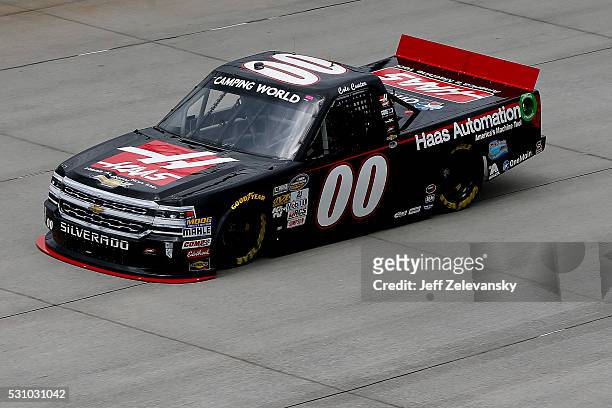 Cole Custer, driver of the Haas Automation Chevrolet, practices for the NASCAR Camping World Truck Series at Dover International Speedway on May 12,...