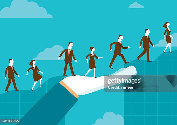 stockillustraties, clipart, cartoons en iconen met huge helping hand over chart | new biz - een helpende hand