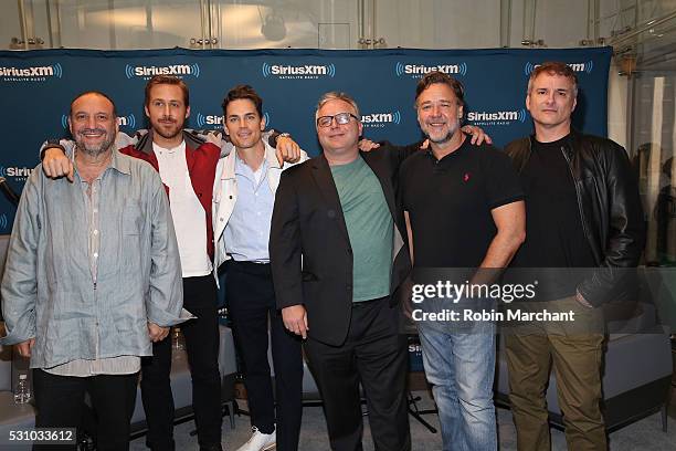 Joel Silver, Ryan Gosling, Matt Bomer, Clark Collins, Russell Crowe and Shane Black attend the SiriusXM's 'Town Hall' With The Cast Of 'Nice Guys' on...