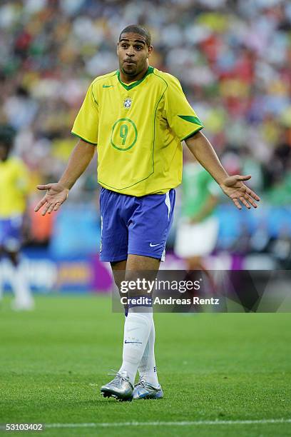 Adriano of Brazil reacts after loosing against Mexico 0:1 in the FIFA Confederations Cup 2005 match between Mexico and Brazil on June 19, 2005 in...