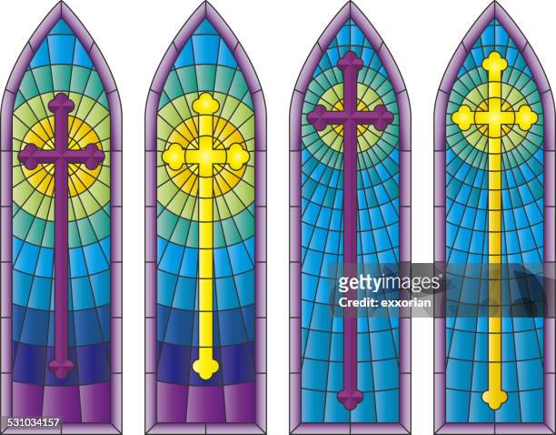 stained glass church windows - crucifix 幅插畫檔、美工圖案、卡通及圖標