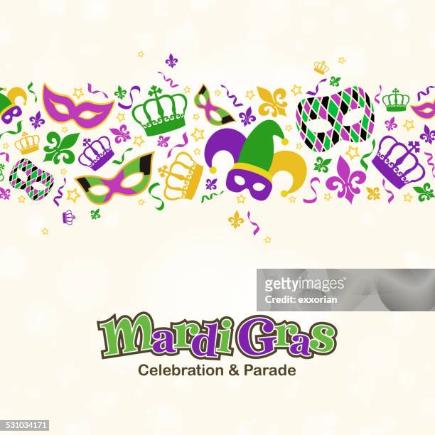ilustraciones, imágenes clip art, dibujos animados e iconos de stock de mardi gras elementos de diseño de la frontera - mardi gras