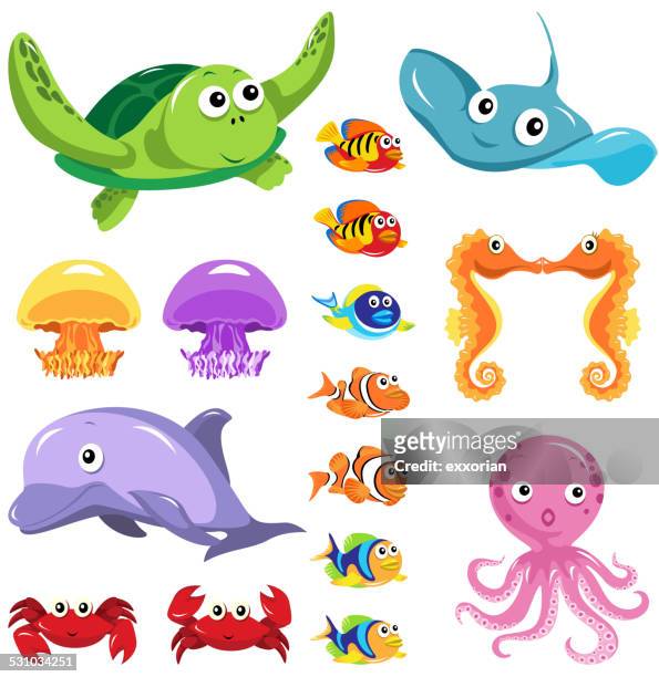 stockillustraties, clipart, cartoons en iconen met sea lifes graphic elements - squid