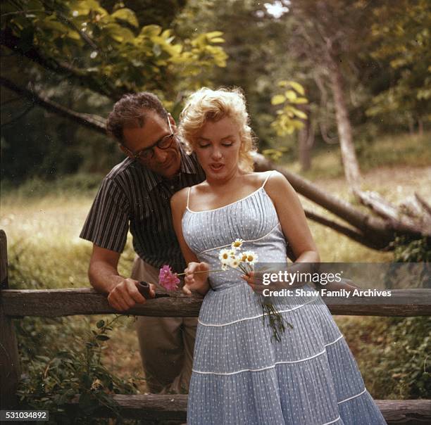 Marilyn Monroe with her husband, the playwright Arthur Miller, in 1957 in Amagansett, New York.