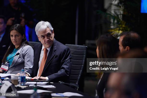 Former President Republic of Chile Sebastian Piera speaks on stage during Concordia The Americas, a high-level Summit on the Americas organized by...