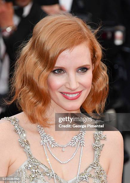 Jessica Chastain attends the screening of "Money Monster" at the annual 69th Cannes Film Festival at Palais des Festivals on May 12, 2016 in Cannes,...