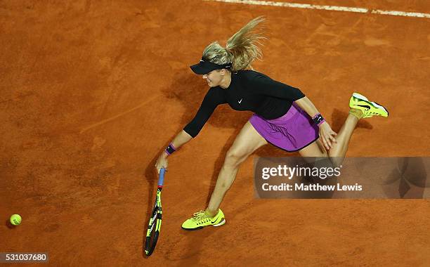 Eugenie Bouchard of Canada in action against Barbora Strycova of the Czech Republic during day five of The Internazionali BNL d'Italia 2016 on May...