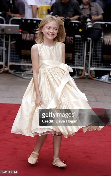 Actress Dakota Fanning arrives for the UK premiere of Tom Cruise's new movie "War Of The Worlds" at the Odeon Leicester Square on June 19, 2005 in...