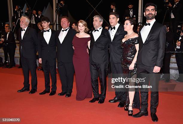 Actors Christian Bouillette, Basile Meilleurat, Raphael Thiery, India Hair, Damien Bonnard, Alain Guiraudie, Laure Calamy and Sebastien Novac attend...