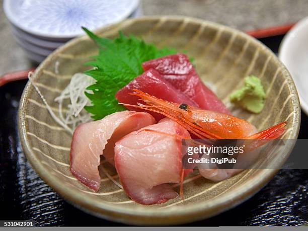 sashimi served in bowl on tray - amberjack stock pictures, royalty-free photos & images