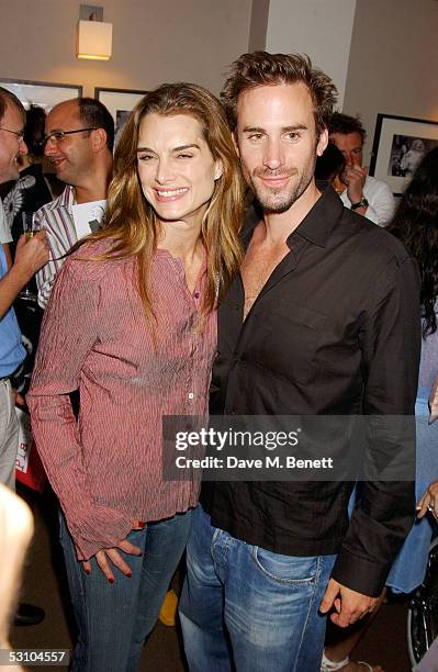 Actors Brooke Shields and Joseph Fiennes attend the backstage party following "24 Hour Plays" at The Old Vic Theatre on June 19, 2005 in London,...