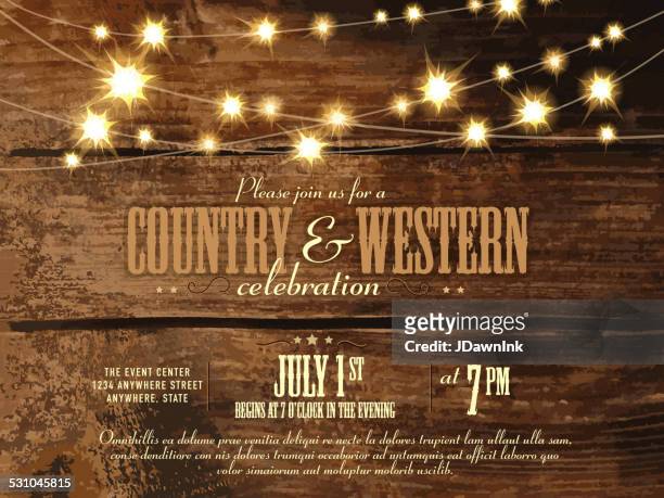 country and western invitation design template with string lights - country and western music stock illustrations