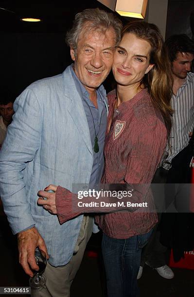 Sir Ian McKellen and Brooke Shields attend the backstage party following "24 Hour Plays" at The Old Vic Theatre on June 19, 2005 in London, England....