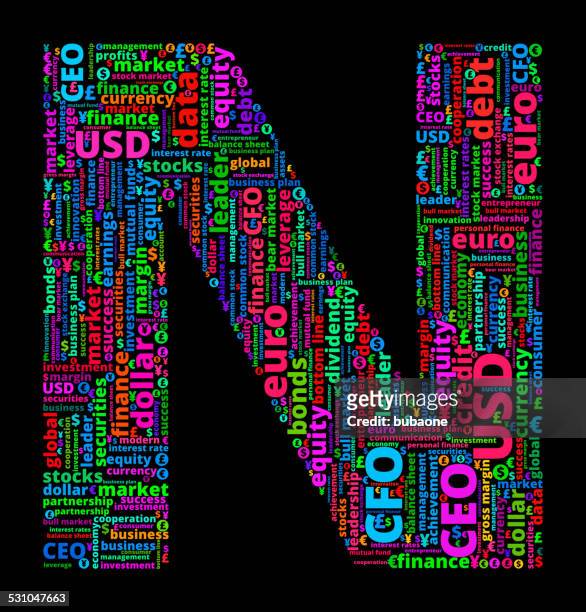 letter n on business and finance word cloud - financi��n stock illustrations
