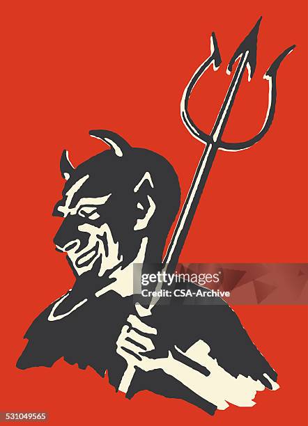 devil mit heugabel - devil stock-grafiken, -clipart, -cartoons und -symbole