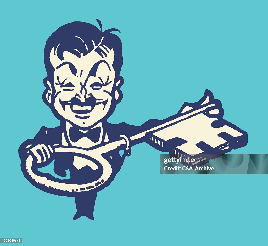 Large Key Image Man Presenting Giant Key High-Res Vector Graphic - Getty Images