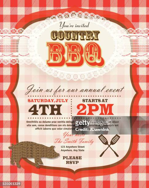 country and western bbq with pig invitation design template - cowhide stock illustrations