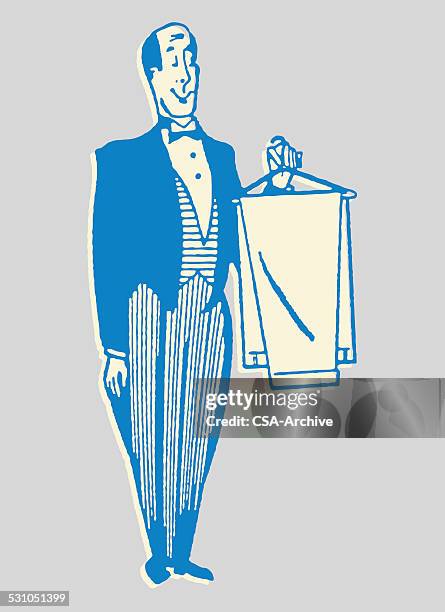 concierge with hanging pressed pants - tailor stock illustrations
