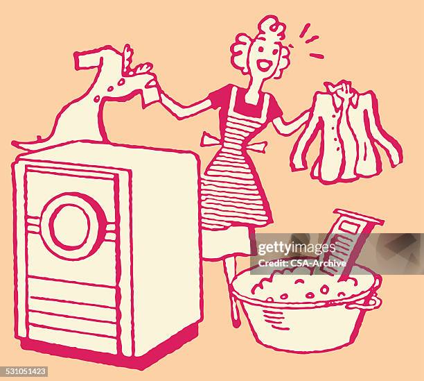 woman doing laundry - stereotypically working class stock illustrations