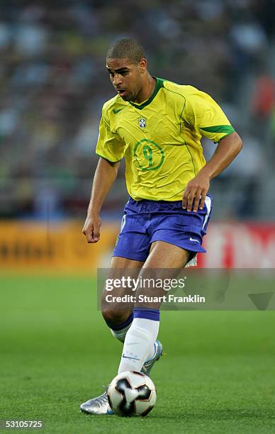 Adriano of Brazil in action during The FIFA Confederations Cup Match between Mexico and Brazil at The AWD Arena on June 19, 2005 in Hanover, Germany.