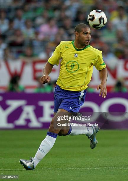 Adriano of Brazil in action during the FIFA Confederations Cup 2005 match between Mexico and Brazil on June 19, 2005 in Hanover, Germany.