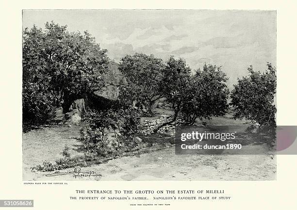 illustrations, cliparts, dessins animés et icônes de entrée de la grotte sur la propriété de milelli - corsica