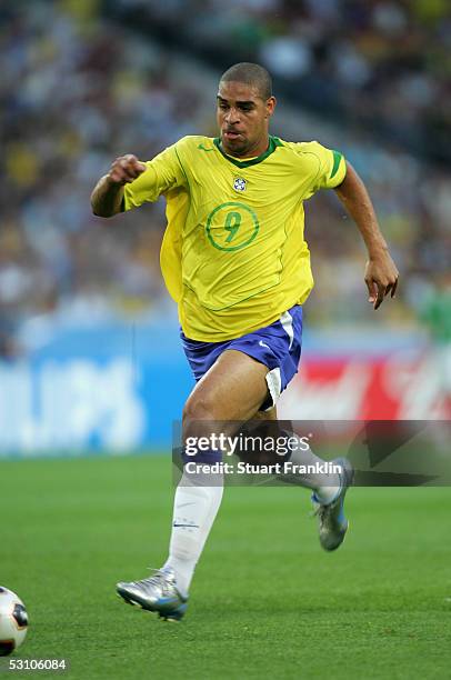 Adriano of Brazil in action during The FIFA Confederations Cup Match between Mexico and Brazil at The AWD Arena on June 19, 2005 in Hanover, Germany.