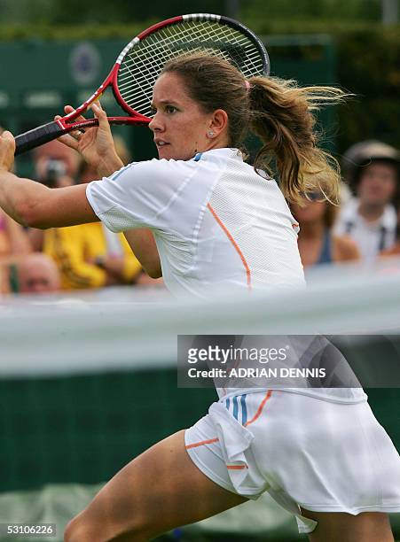 United Kingdom: Patty Schnyder Switzerland hits a shot to Antonella Serra Zanetti from Italy during their first round match at the 119th Wimbledon...
