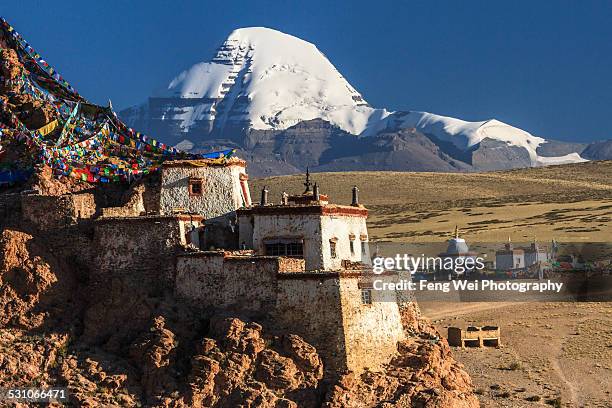 chiu gompa and mount kailash, tibet - tibetan buddhism stock pictures, royalty-free photos & images