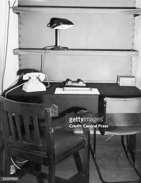 The tiny room, photographed in April 1946, in the British Cabinet War Rooms under Whitehall, London, which was used by British Prime Minister Winston...