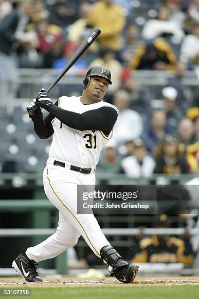 Daryle Ward of the Pittsburgh Pirates bats during the game against the Florida Marlins at PNC Park on May 30, 2005 in Pittsburgh, Pennsylvania. The...