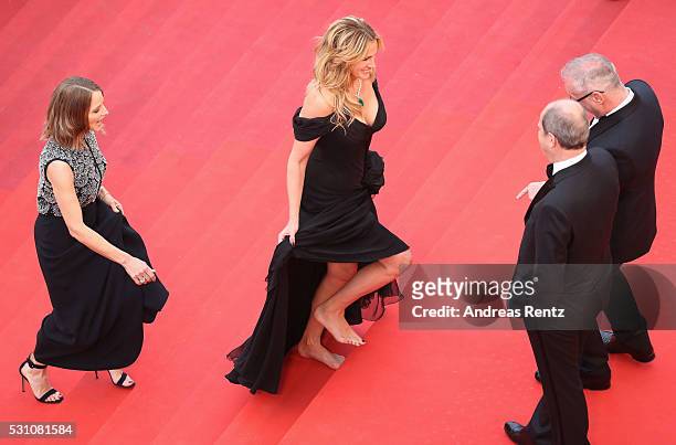 Producer Jodie Foster and actress Julia Roberts walk up upon their arrival at the 'Money Monster' premiere during the 69th annual Cannes Film...