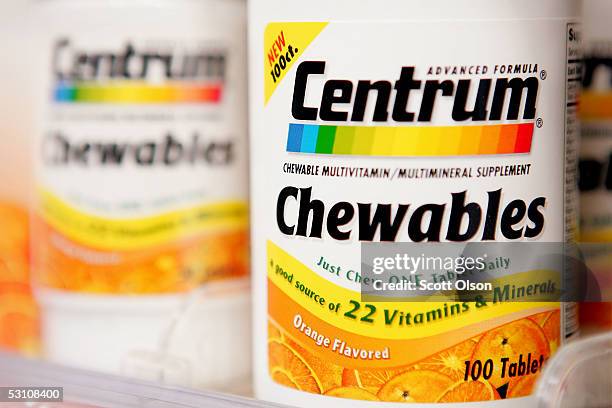 Centrum vitamins are offered for sale at a pharmacy June 20, 2005 in Chicago, Illinois. Wyeth, the maker of Centrum vitamins, recently announced...