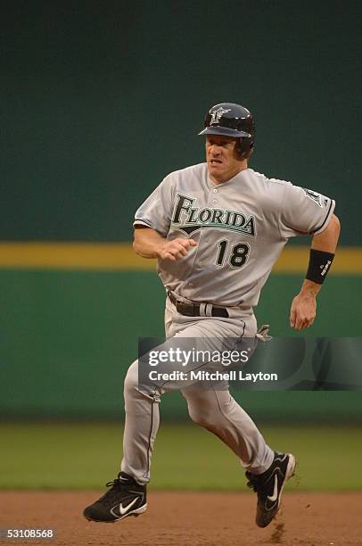 Jeff Conine of the Florida Marlins runs from second to third in a game against the Washington Nationals on JUNE 3, 2005 at RFK Stadium in Washington...