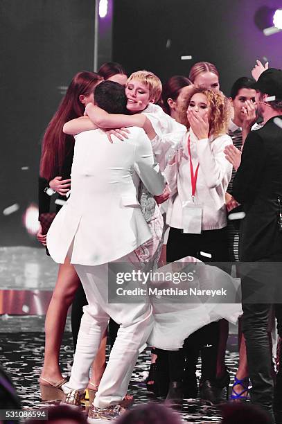 Kim Hnizdo celebrates being Germany's next topmodel during the finals of 'Germany's Next Topmodel' at Coliseo Balear on May 12, 2016 in Palma de...