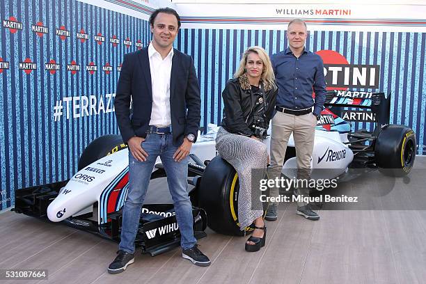 Felipe Massa, Alice Dellal and Valtteri Bottas attend a Martini Formula 1 Terrace presentation at One Ocean Club del Port Vell de Barcelona on May...