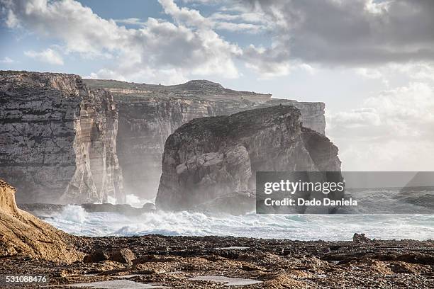 huge waves and coastline - azure window malta stock pictures, royalty-free photos & images